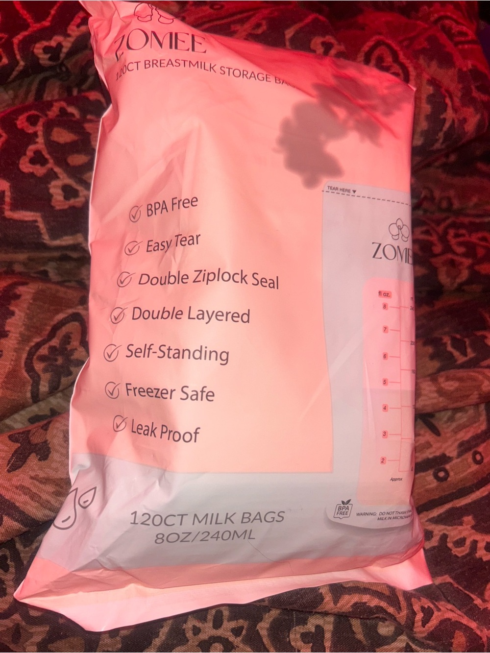 ZOMEE 1LB pack of Breastmilk Storage Bags - Clear White Packaging